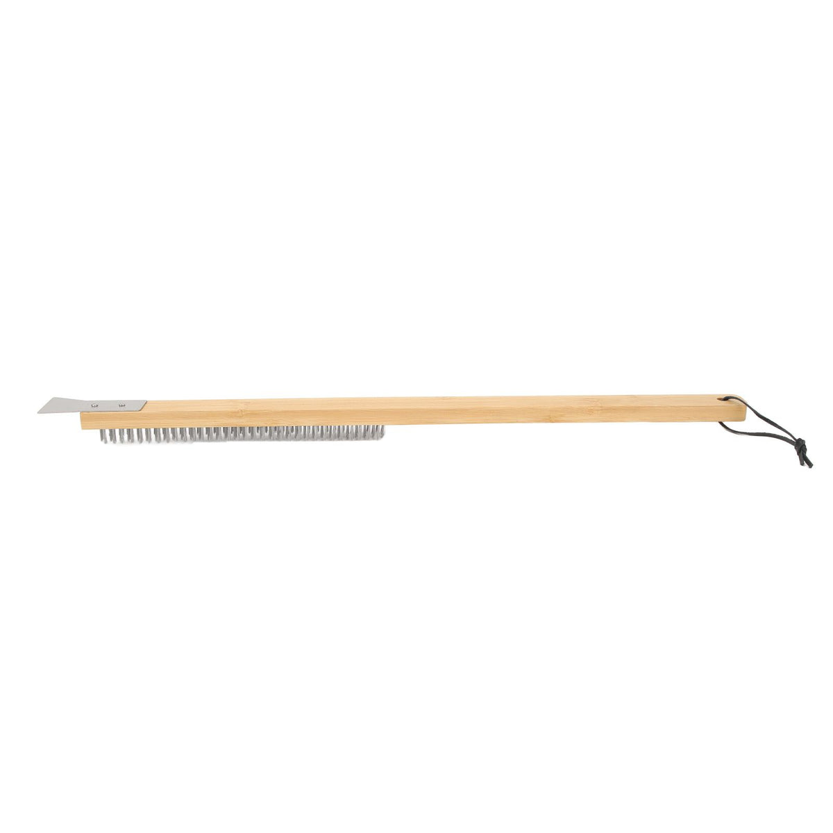 Pizza Oven Brush with Hanging Hole Bamboo Handle Wire BBQ Grill Cleaning Brush with Scraper