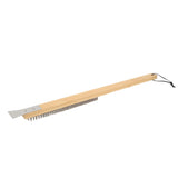 Pizza Oven Brush with Hanging Hole Bamboo Handle Wire BBQ Grill Cleaning Brush with Scraper - Close-Up Angle