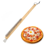 Pizza Oven Brush with Hanging Hole Bamboo Handle Wire BBQ Grill Cleaning Brush with Scraper