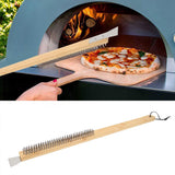 Pizza Oven Brush with Hanging Hole Bamboo Handle Wire BBQ Grill Cleaning Brush with Scraper - Extra Image