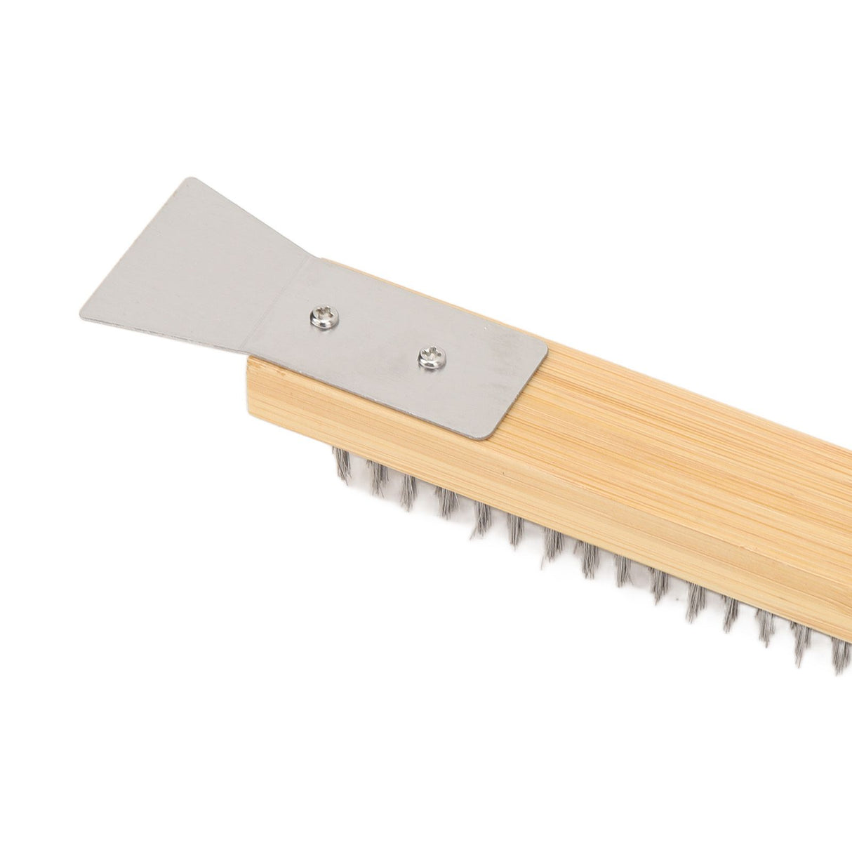 Pizza Oven Brush with Hanging Hole Bamboo Handle Wire BBQ Grill Cleaning Brush with Scraper