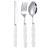 Flatware Cutlery Set Spoons Forks Knifes Utensils Tableware Sets with Ceramic Pearl Handles for Home Restaurant Hotel - Front View