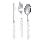 Flatware Cutlery Set Spoons Forks Knifes Utensils Tableware Sets with Ceramic Pearl Handles for Home Restaurant Hotel