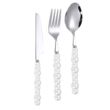 Flatware Cutlery Set Spoons Forks Knifes Utensils Tableware Sets with Ceramic Pearl Handles for Home Restaurant Hotel - Top-Down View