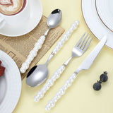 Flatware Cutlery Set Spoons Forks Knifes Utensils Tableware Sets with Ceramic Pearl Handles for Home Restaurant Hotel - Rear View