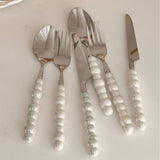 Flatware Cutlery Set Spoons Forks Knifes Utensils Tableware Sets with Ceramic Pearl Handles for Home Restaurant Hotel