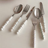 Flatware Cutlery Set Spoons Forks Knifes Utensils Tableware Sets with Ceramic Pearl Handles for Home Restaurant Hotel - Extra Image