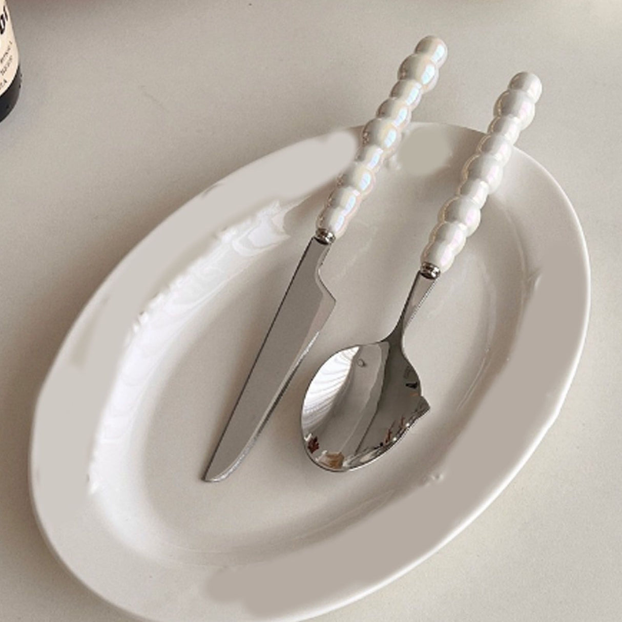 Flatware Cutlery Set Spoons Forks Knifes Utensils Tableware Sets with Ceramic Pearl Handles for Home Restaurant Hotel