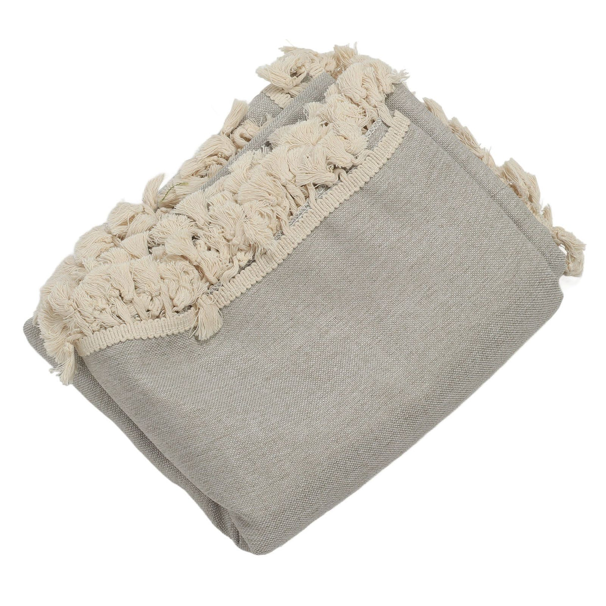 Rectangle Tablecloth Polyester Fiber Decorative Table Cover with Tassel Lace for Home Restaurant Hotel Beige Gray 140x180cm/55.1x70.9in