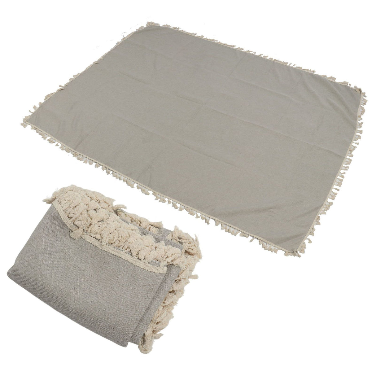 Rectangle Tablecloth Polyester Fiber Decorative Table Cover with Tassel Lace for Home Restaurant Hotel Beige Gray 140x180cm/55.1x70.9in