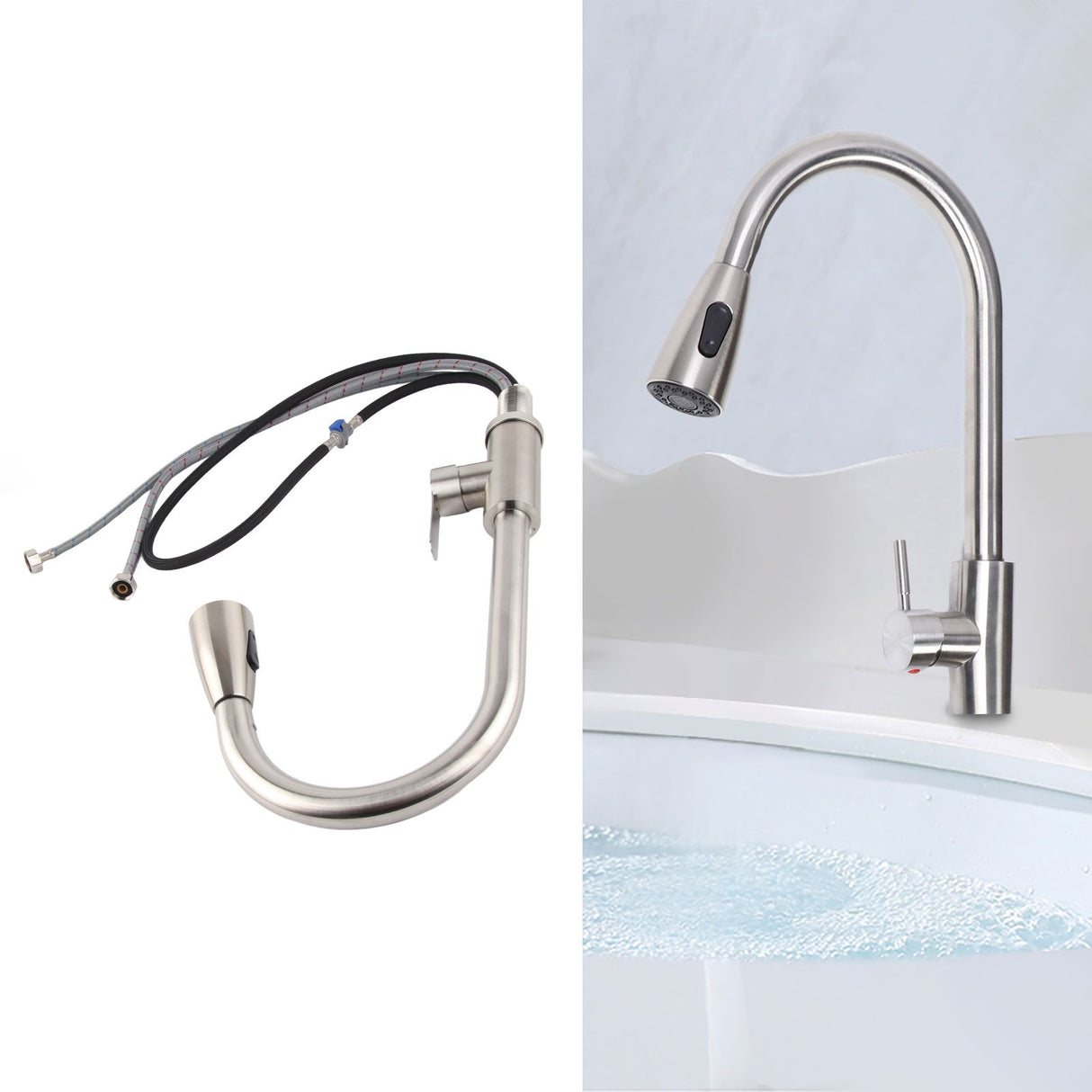 Kitchen Hot Cold Mixing Sink Faucet with Pull Down Sprayer 304 Stainless Steel Kitchen Sink Pull Out Faucet
