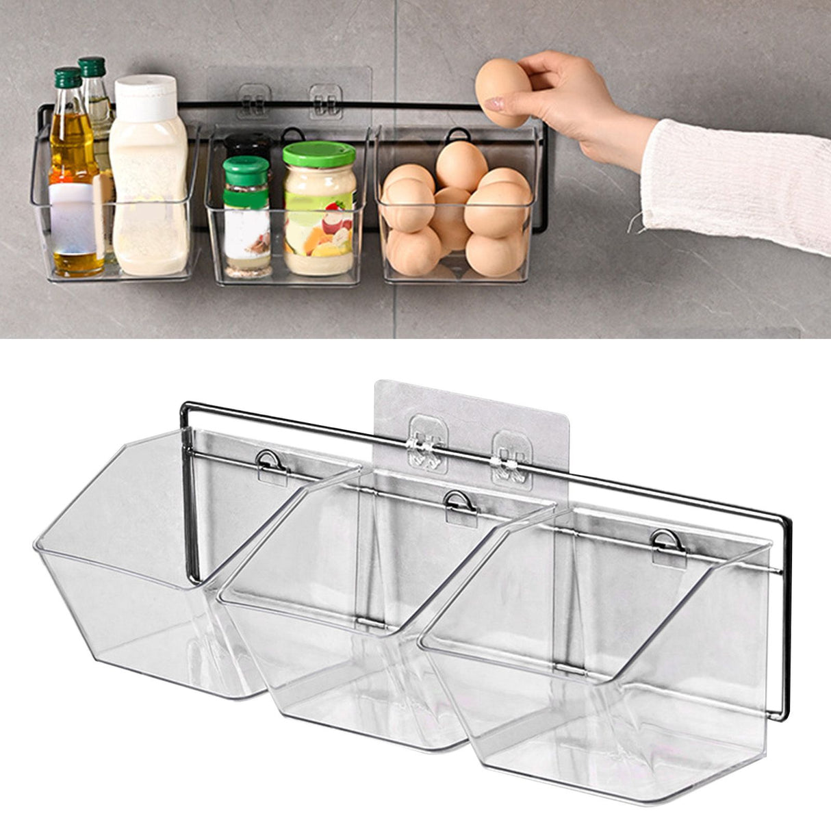 Wall Mounted Storage Container 3 Layer Wall Hanging Kitchen Storage Box for Garlic Ginger Onion Horizontal Hanging