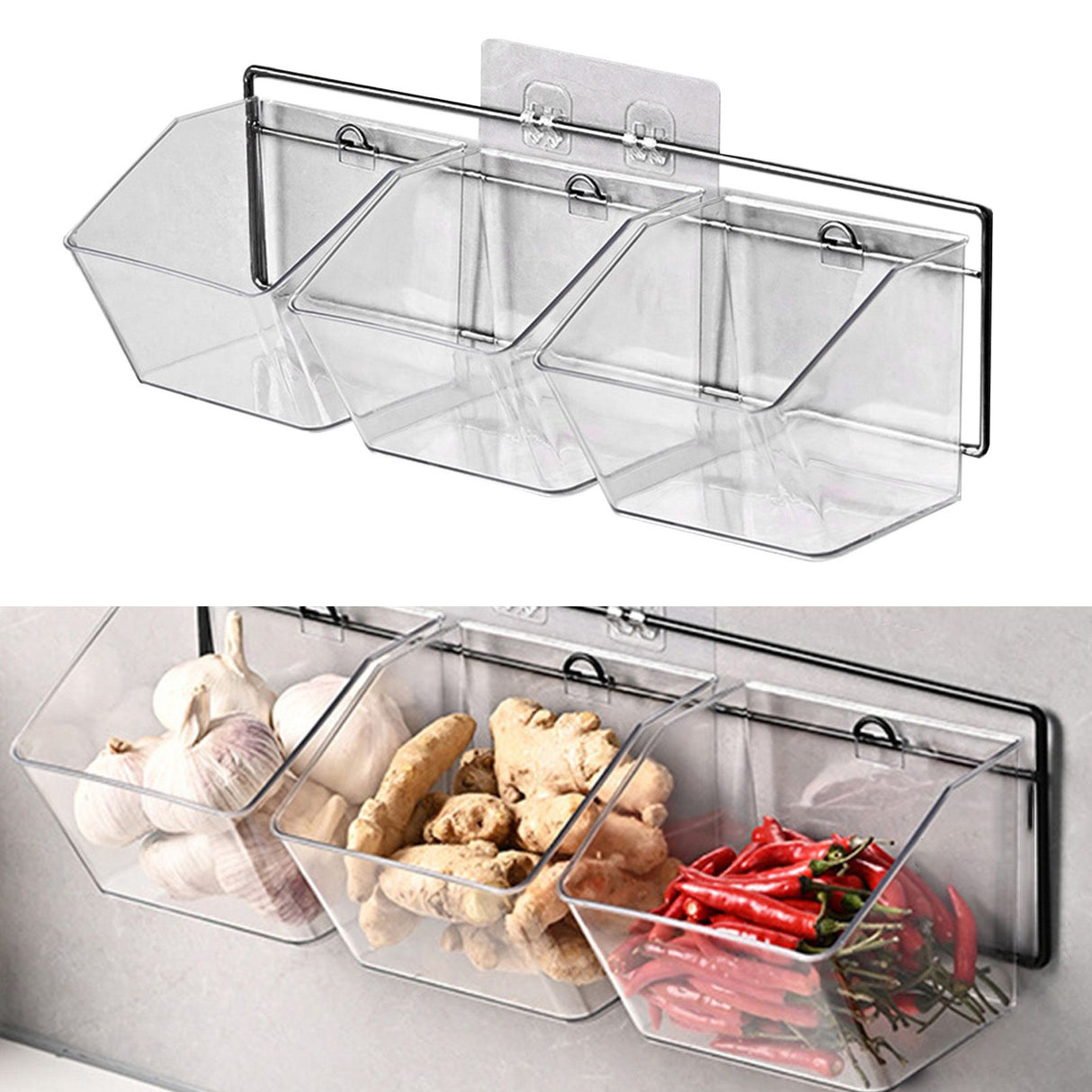 Wall Mounted Storage Container 3 Layer Wall Hanging Kitchen Storage Box for Garlic Ginger Onion Horizontal Hanging
