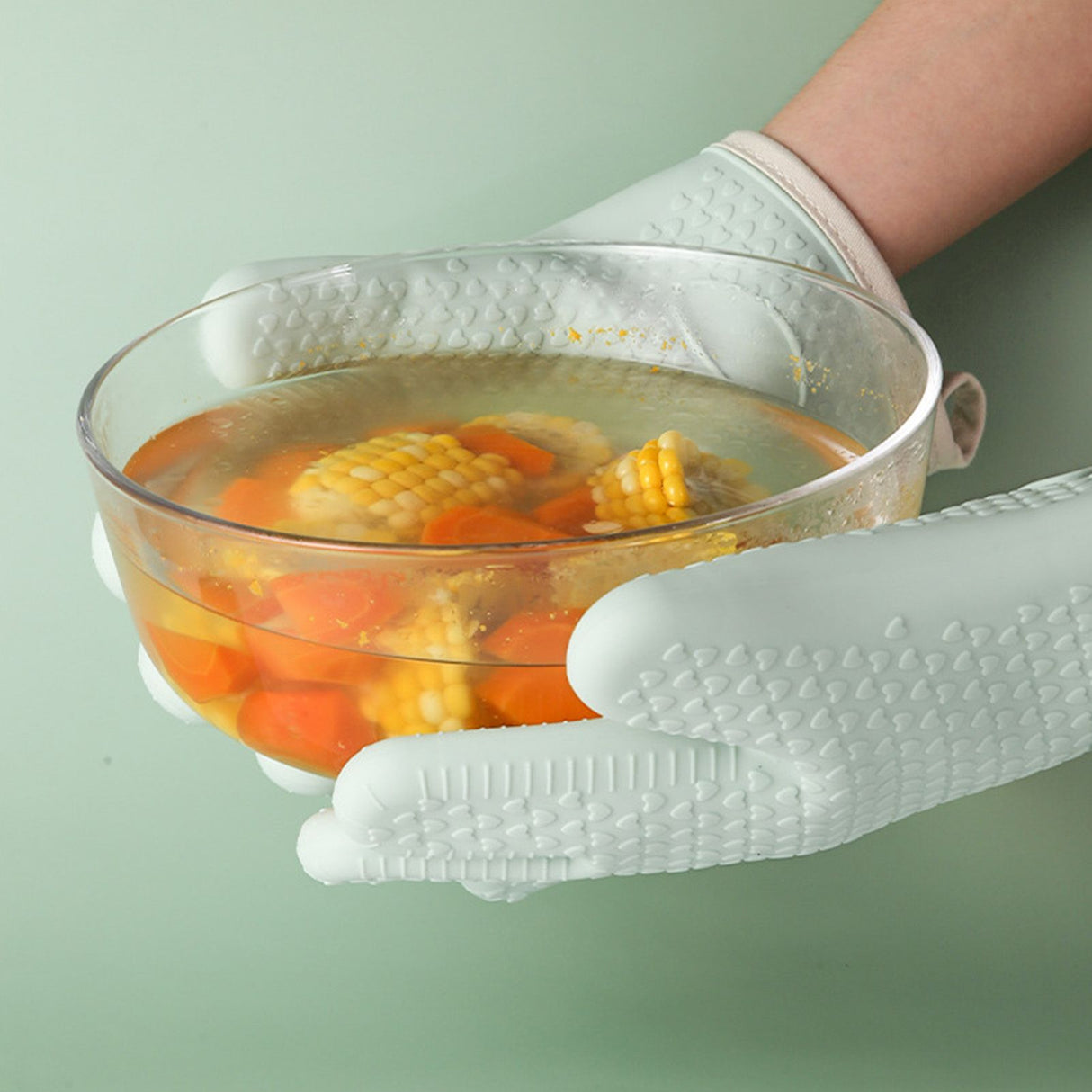 Thickened Silicone Anti Scalding Oven Glove Heat Resistant Silicone Cooking Glove for Microwave Oven Toaster Mint Green