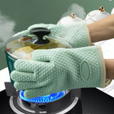 Thickened Silicone Anti Scalding Oven Glove Heat Resistant Silicone Cooking Glove for Microwave Oven Toaster Mint Green