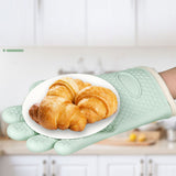 Thickened Silicone Anti Scalding Oven Glove Heat Resistant Silicone Cooking Glove for Microwave Oven Toaster Mint Green