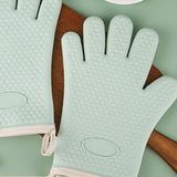 Thickened Silicone Anti Scalding Oven Glove Heat Resistant Silicone Cooking Glove for Microwave Oven Toaster Mint Green