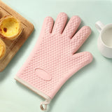 Thickened Silicone Anti Scalding Oven Glove Heat Resistant Silicone Cooking Glove for Microwave Oven Toaster pink Orange