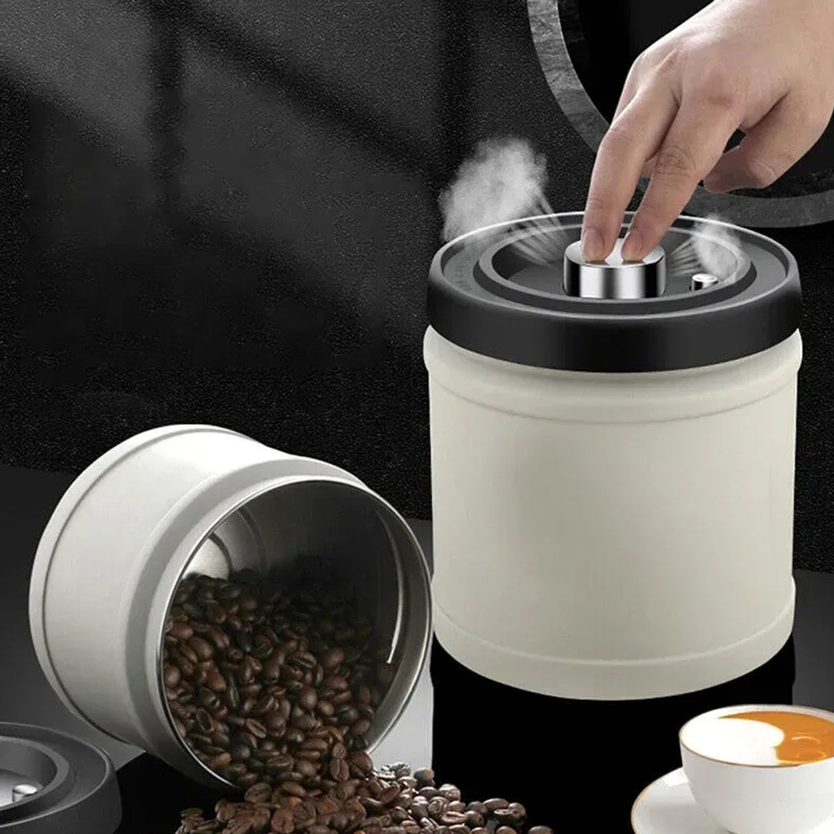 Tea Coffee Canister Stainless Steel Airtight Coffee Container for Grounds Coffee Beans Flour Cereal Sugar 1600ml Capacity