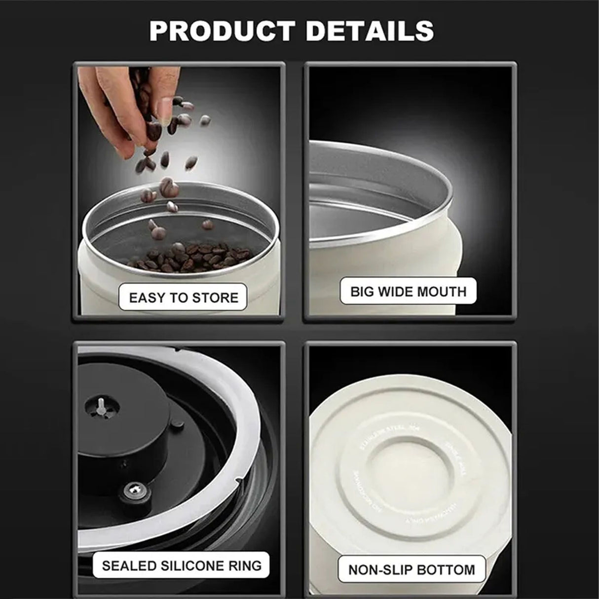 Tea Coffee Canister Stainless Steel Airtight Coffee Container for Grounds Coffee Beans Flour Cereal Sugar 1600ml Capacity