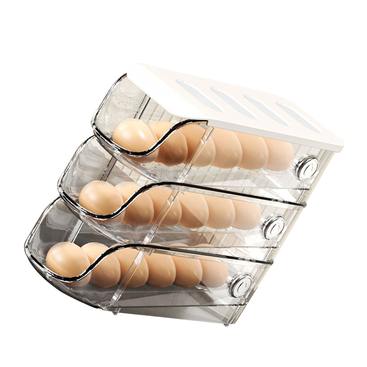 3PCS Egg Container For Refrigerator Plastic Stackable Auto Rolling Egg Holder Storage Box for Household White