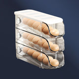 3PCS Egg Container For Refrigerator Plastic Stackable Auto Rolling Egg Holder Storage Box for Household White