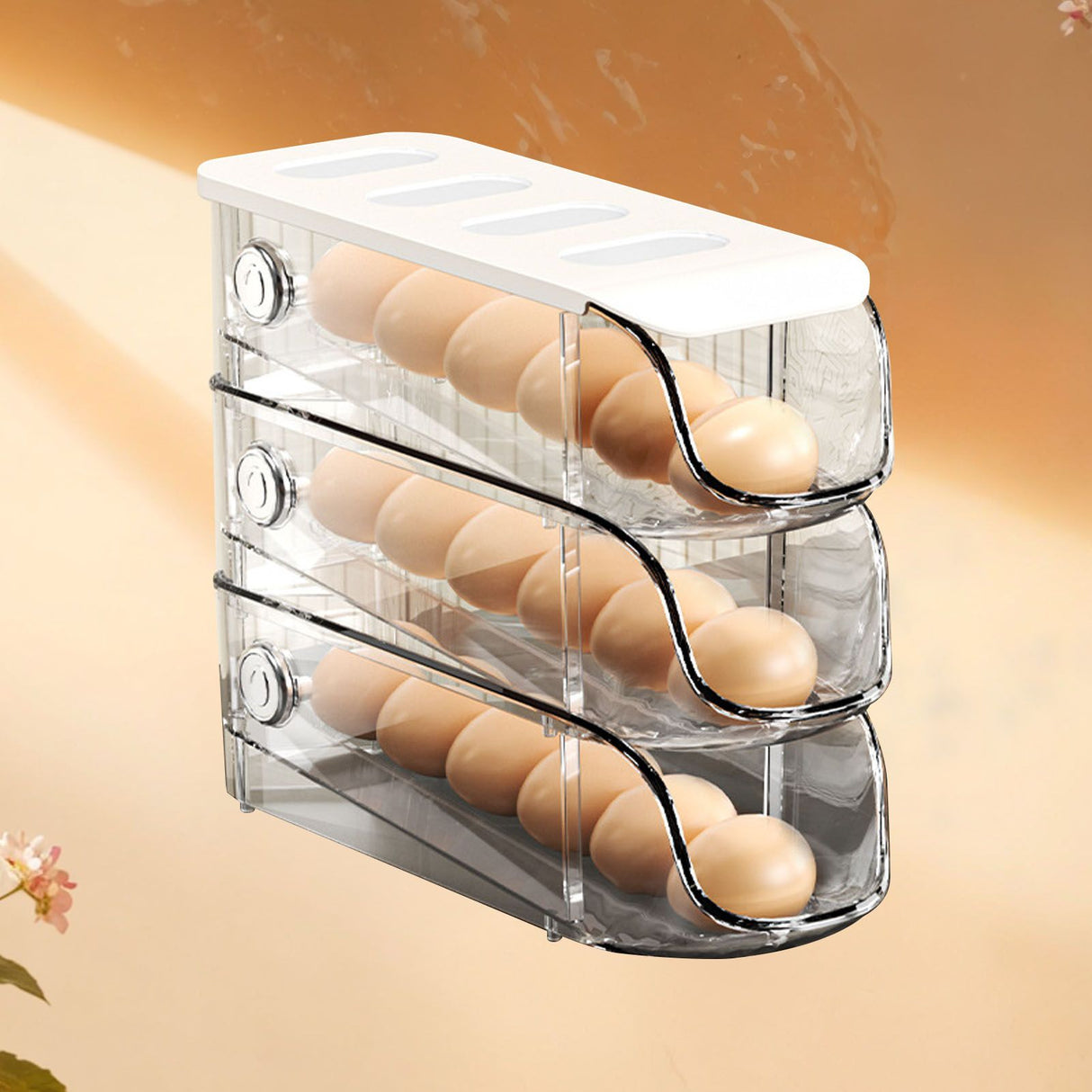 3PCS Egg Container For Refrigerator Plastic Stackable Auto Rolling Egg Holder Storage Box for Household White