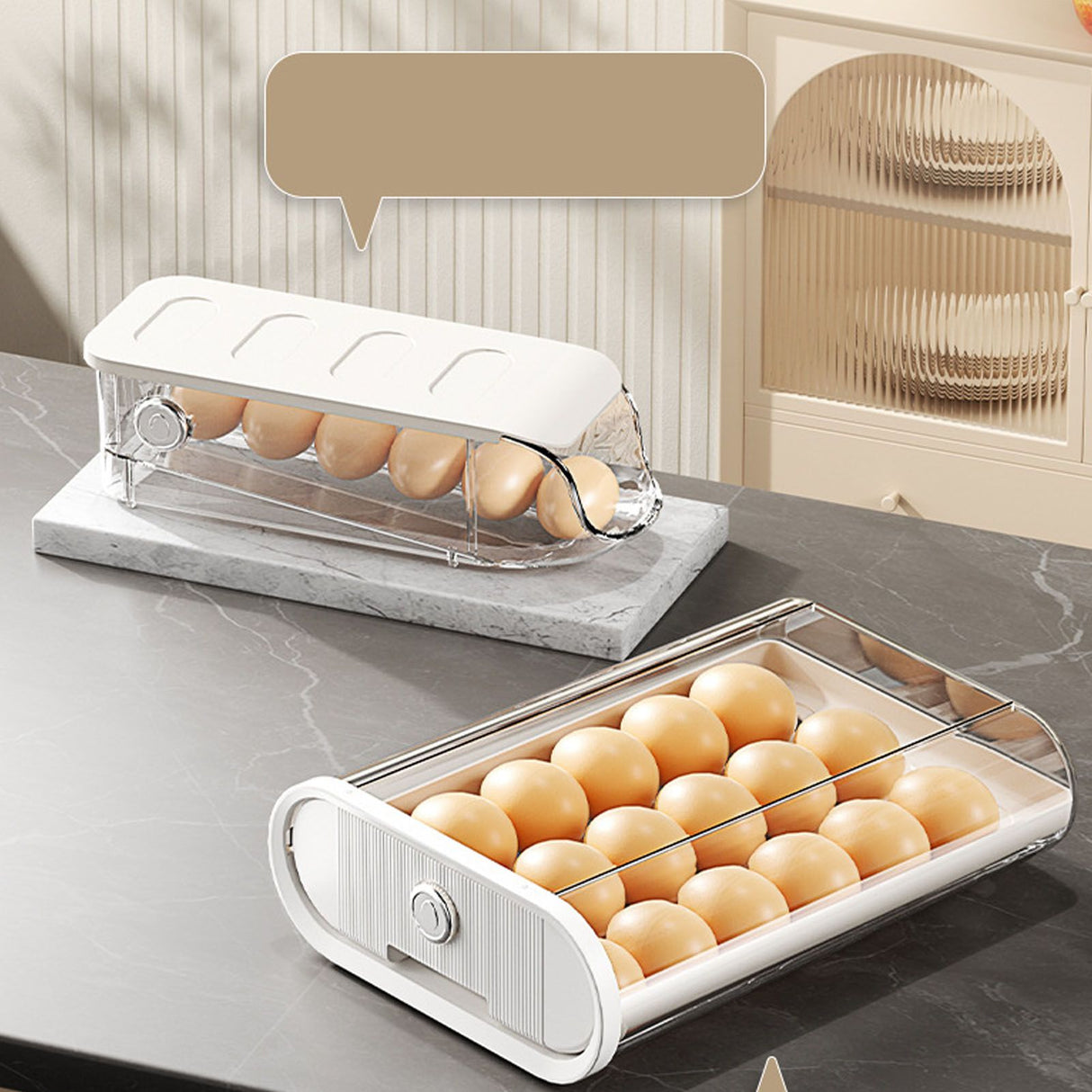 3PCS Egg Container For Refrigerator Plastic Stackable Auto Rolling Egg Holder Storage Box for Household White
