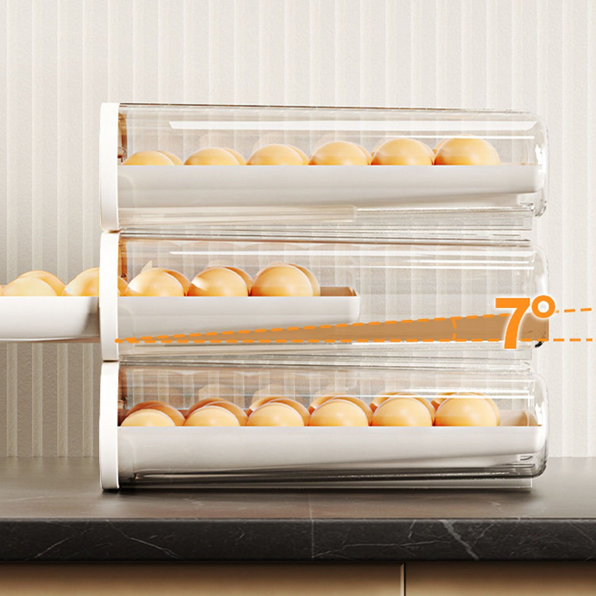 3PCS Egg Container For Refrigerator Plastic Stackable Auto Rolling Egg Holder Storage Box for Household White