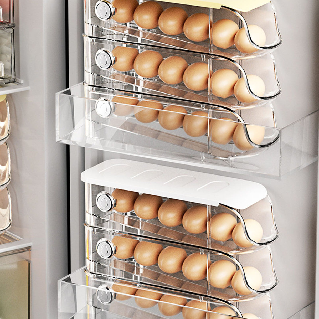 3PCS Egg Container For Refrigerator Plastic Stackable Auto Rolling Egg Holder Storage Box for Household White