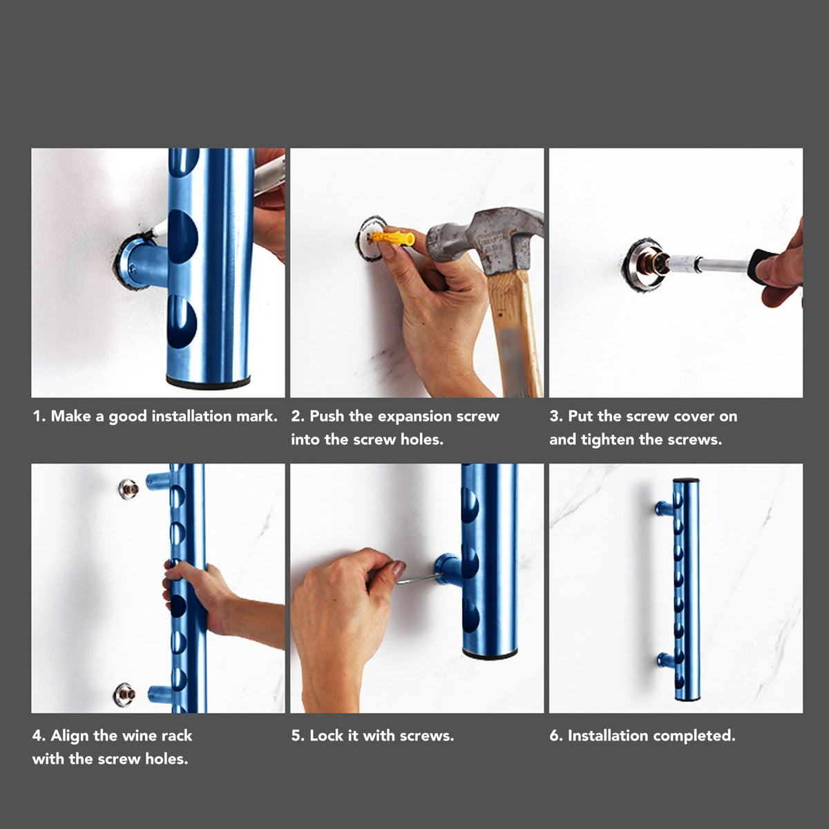 8 Holes Stainless Steel Wall Mounted Wine Rack Wall Bar Wine Bottle Rack Red Wine Storage Rack Blue