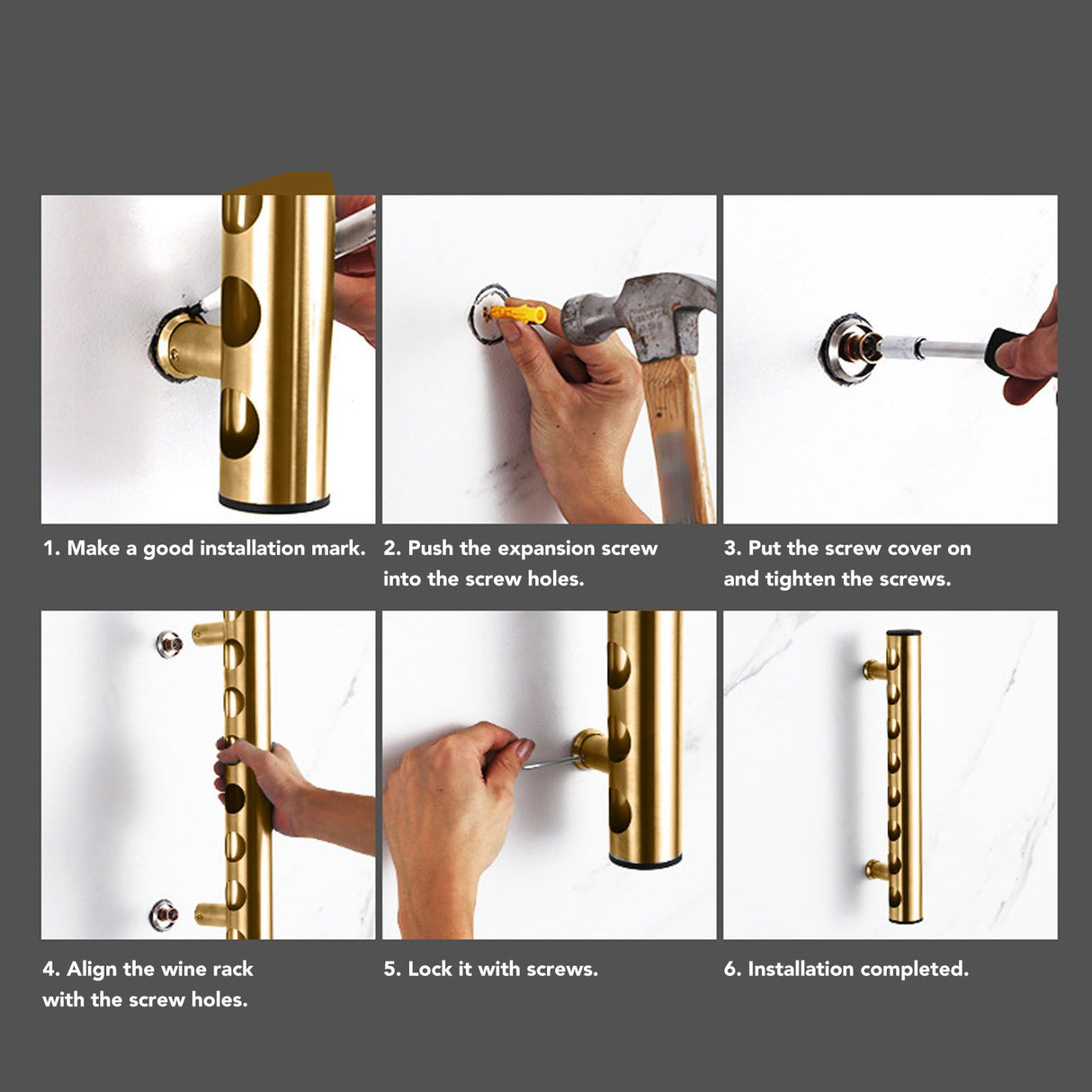 8 Holes Stainless Steel Wall Mounted Wine Rack Wall Bar Wine Bottle Rack Red Wine Storage Rack Gold