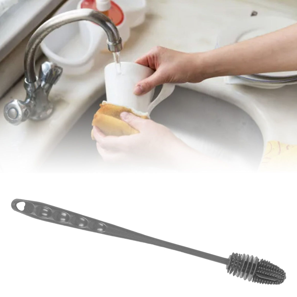 Silicone Bottle Brush Durable Long Handle Baby Bottle Cleaning Brush for Home Kitchen Office Long Grey