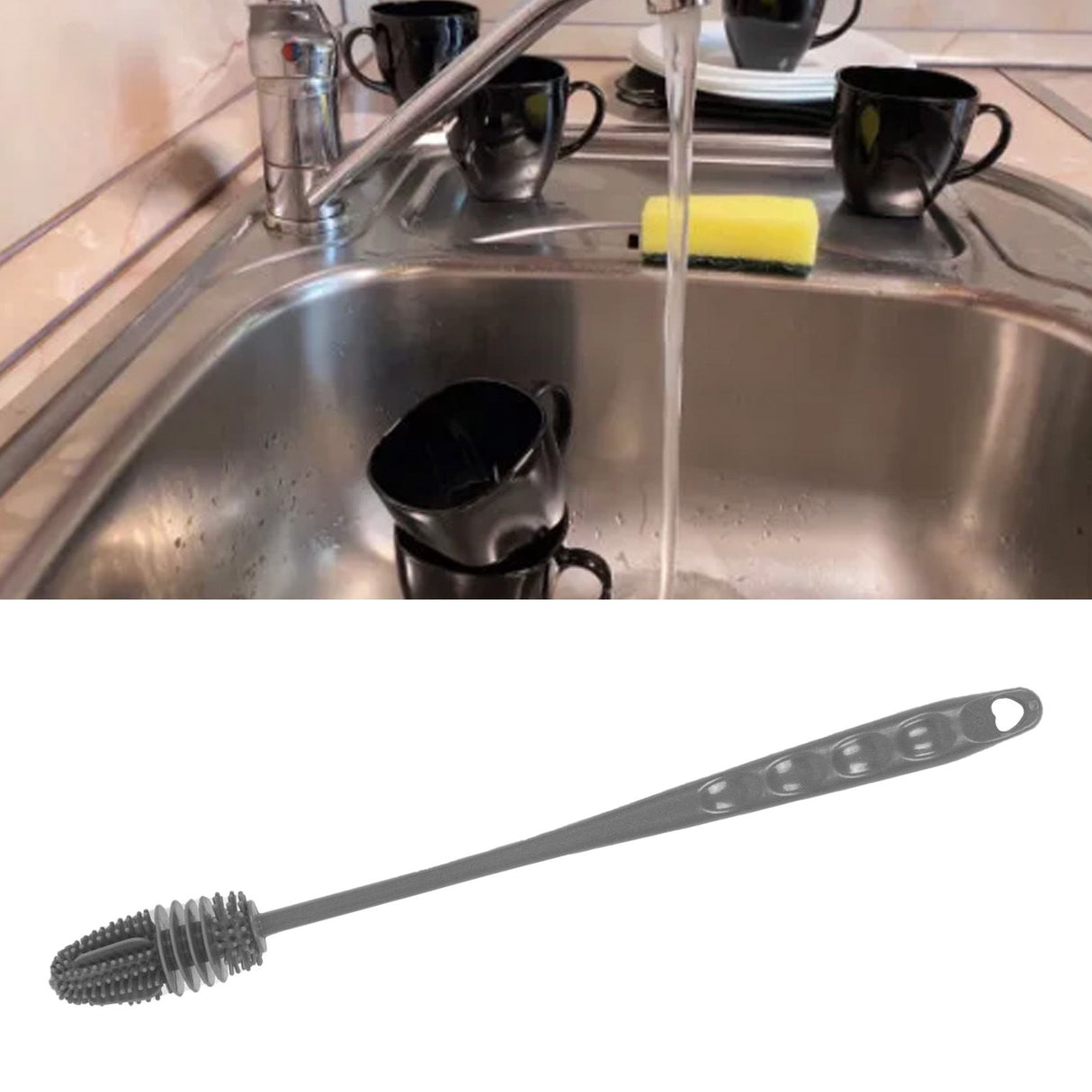 Silicone Bottle Brush Durable Long Handle Baby Bottle Cleaning Brush for Home Kitchen Office Long Grey