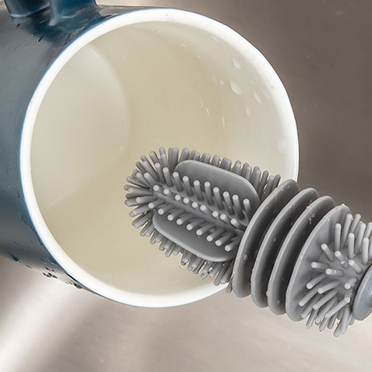 Silicone Bottle Brush Durable Long Handle Baby Bottle Cleaning Brush for Home Kitchen Office Long Grey
