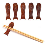 5Pcs Wooden Fish Shape Chopstick Rest Stand Rack Spoon Fork Knife Holder Wooden Chopstick Holder
