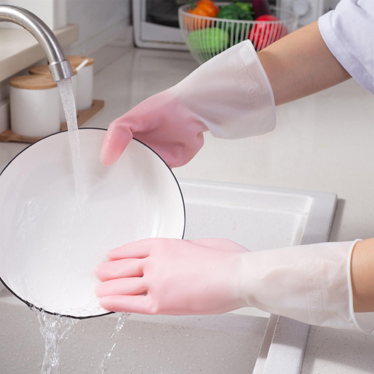 Kitchen Gloves Reusable Tight Fit Multifunctional Dishwashing Cleaning Waterproof Durable Household Gloves Pink