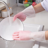 Kitchen Gloves Reusable Tight Fit Multifunctional Dishwashing Cleaning Waterproof Durable Household Gloves Pink