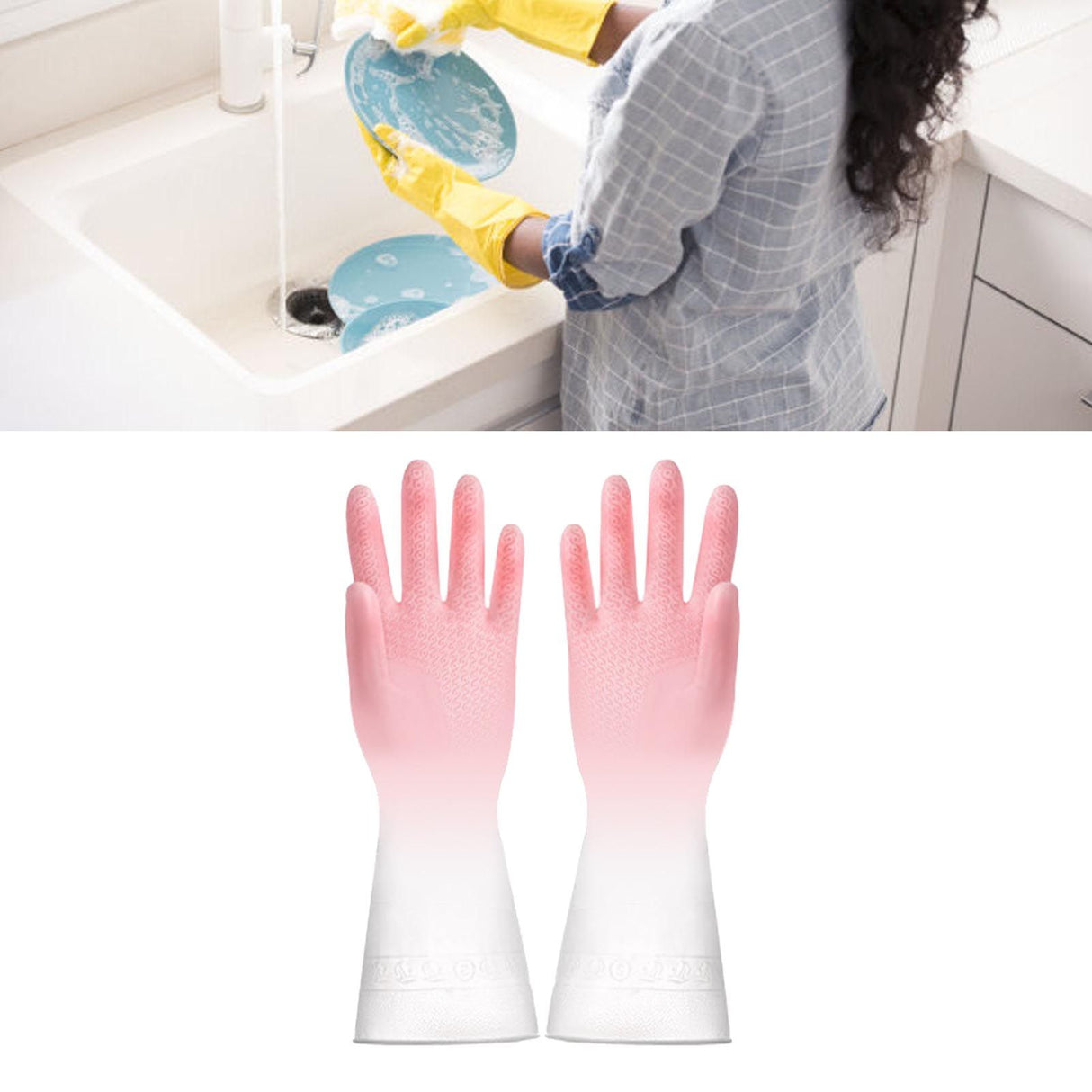 Kitchen Gloves Reusable Tight Fit Multifunctional Dishwashing Cleaning Waterproof Durable Household Gloves Pink