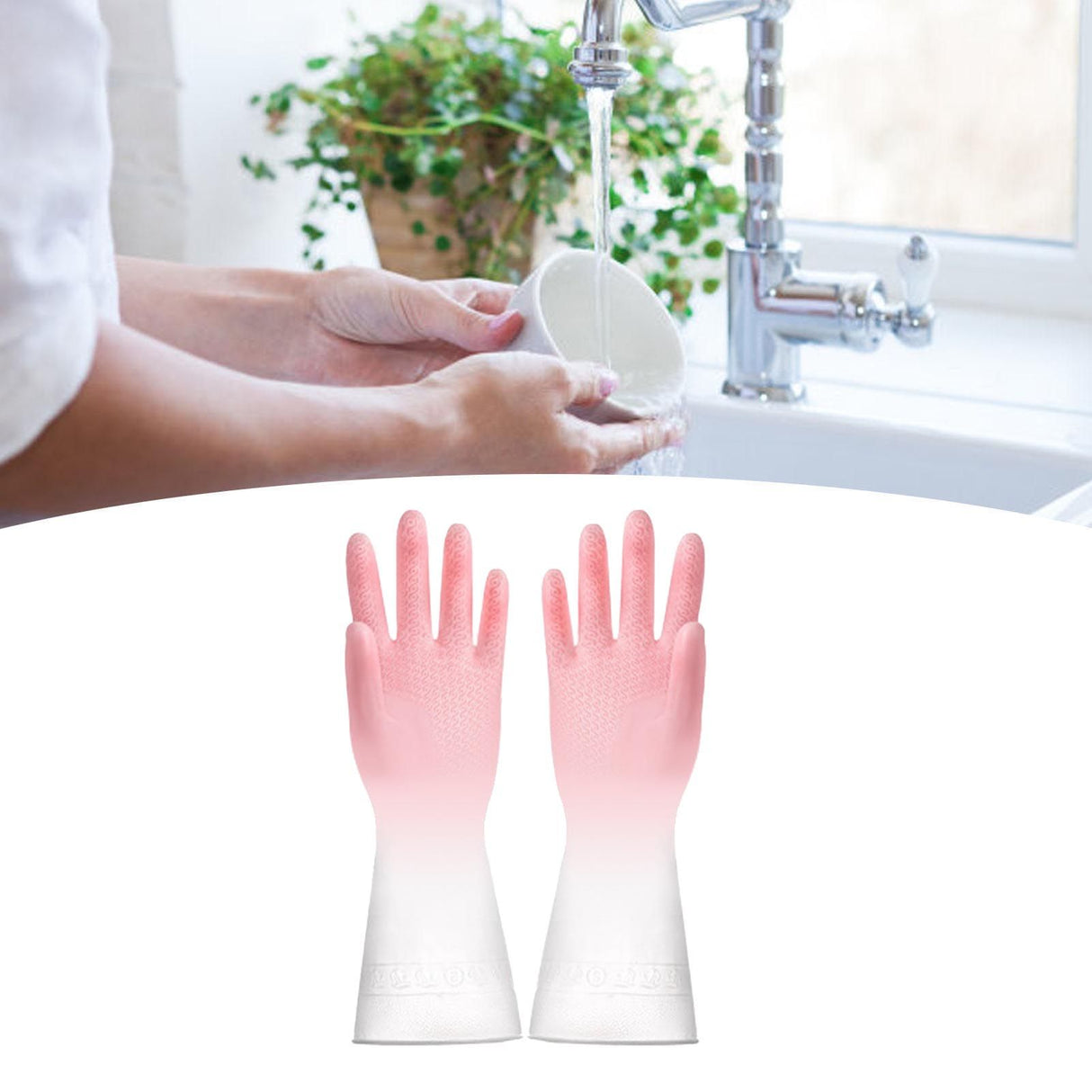 Kitchen Gloves Reusable Tight Fit Multifunctional Dishwashing Cleaning Waterproof Durable Household Gloves Pink