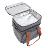 Lunch Bag 2 Deck Messenger Large Capacity Waterproof Leakage Proof 2 Way Zipper Insulated Lunch Box for Picnic Camp Office Grey - Side View