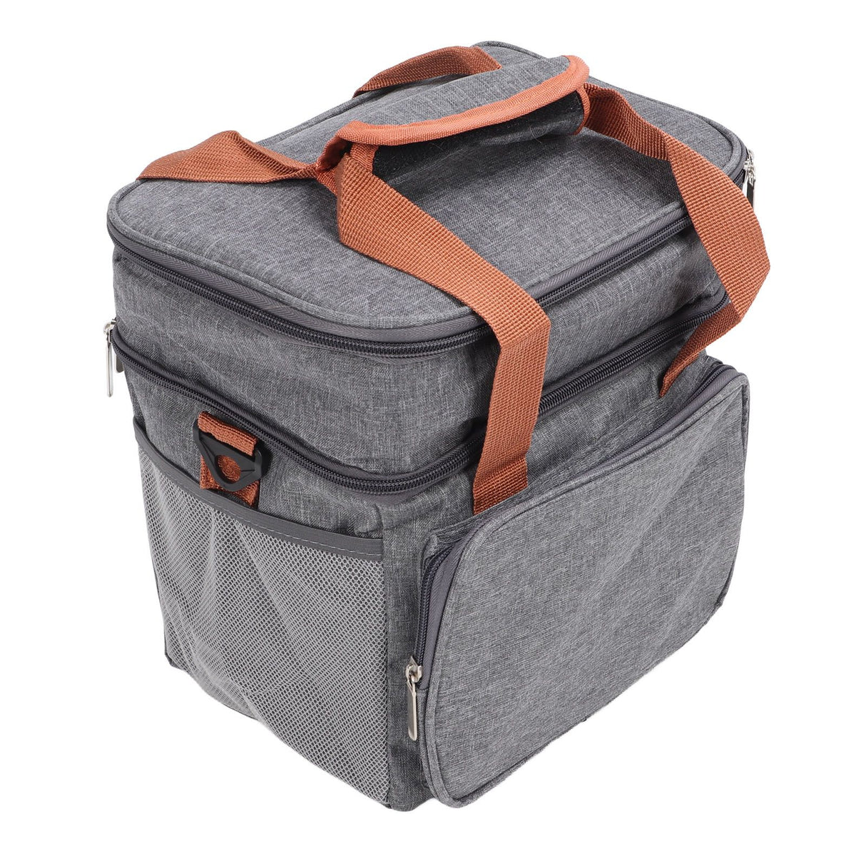 Lunch Bag 2 Deck Messenger Large Capacity Waterproof Leakage Proof 2 Way Zipper Insulated Lunch Box for Picnic Camp Office Grey