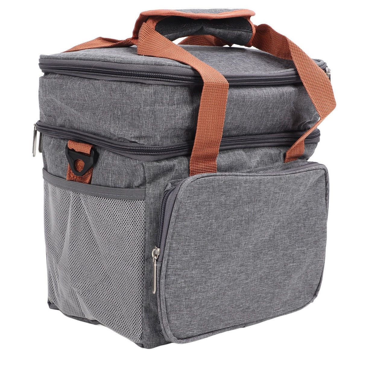 Lunch Bag 2 Deck Messenger Large Capacity Waterproof Leakage Proof 2 Way Zipper Insulated Lunch Box for Picnic Camp Office Grey
