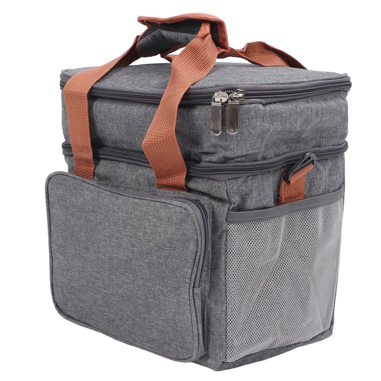 Lunch Bag 2 Deck Messenger Large Capacity Waterproof Leakage Proof 2 Way Zipper Insulated Lunch Box for Picnic Camp Office Grey
