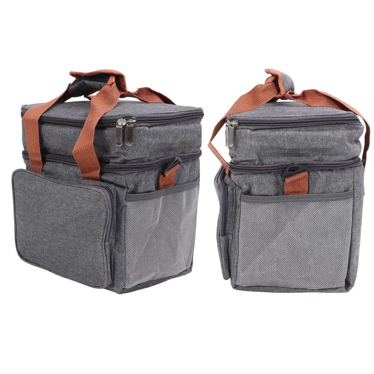 Lunch Bag 2 Deck Messenger Large Capacity Waterproof Leakage Proof 2 Way Zipper Insulated Lunch Box for Picnic Camp Office Grey
