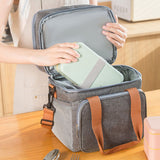 Lunch Bag 2 Deck Messenger Large Capacity Waterproof Leakage Proof 2 Way Zipper Insulated Lunch Box for Picnic Camp Office Grey