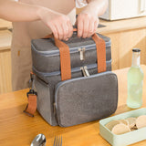 Lunch Bag 2 Deck Messenger Large Capacity Waterproof Leakage Proof 2 Way Zipper Insulated Lunch Box for Picnic Camp Office Grey - Extra Image