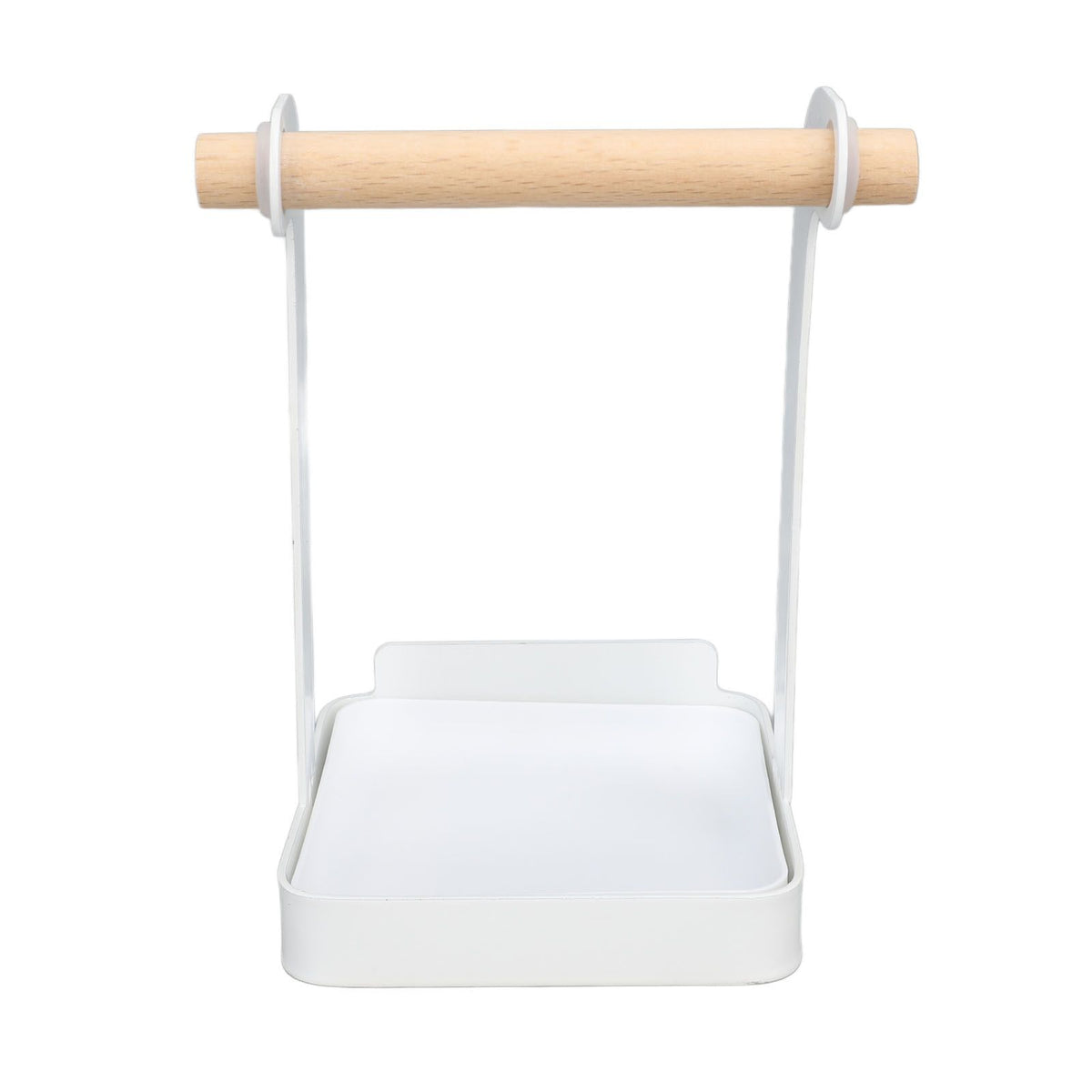 Pot Lid Holder Rack Multifunction Prevent Slip Iron Basin Wood Rack Cooking Tool Spatula Stand Kitchen Organizer White