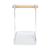 Pot Lid Holder Rack Multifunction Prevent Slip Iron Basin Wood Rack Cooking Tool Spatula Stand Kitchen Organizer White - Low Angle