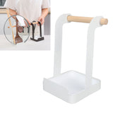 Pot Lid Holder Rack Multifunction Prevent Slip Iron Basin Wood Rack Cooking Tool Spatula Stand Kitchen Organizer White